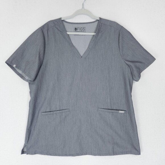 FIGS Shirt Womens XXL Gray Casma Scrub Top V Neck Short Sleeve Medical Technical - Picture 1 of 11